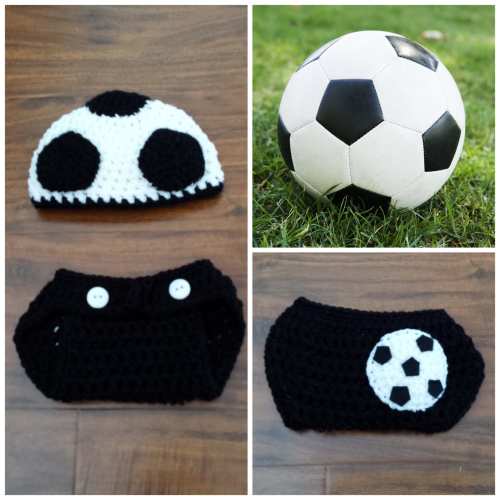 Crochet Soccer Outfit (beanie/hat and diaper cover)
