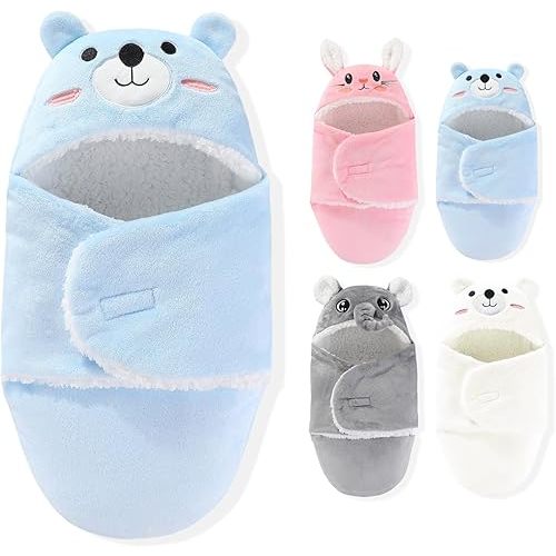 Swaddles for Newborns,Personalized Baby Sleep Sack,Infant Cute Plush Receiving Blanket 0-6 Months for Girl Boy (Blue Bear)