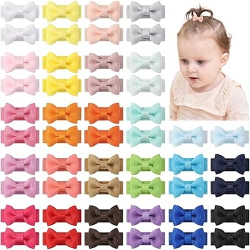 yoyokid 50PCS Baby Girls Snap Hair Clips, 1.2" Grosgrain Ribbon Tiny Hair Bows Clips for Baby Girls Toddlers Infant Fine Thin Hair (25 Colors in Pairs)