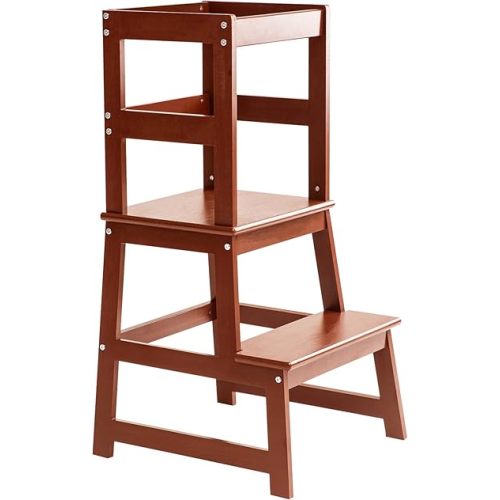 Kitchen Step Stool for Toddlers,Kids Standing Tower with Safety Rails (Walnut)