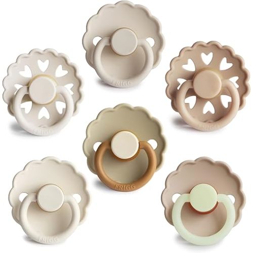 FRIGG Natural Rubber Baby Pacifier 6-Pack Cinnamon Charm | Made in Denmark | BPA-Free (6-18 Months)