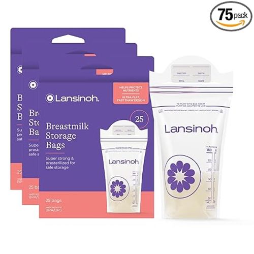 Lansinoh Breastmilk Storage Bags, 75 Count, Baby Essentials, Fast Freeze & Thaw Breast Milk Bags for Baby Bottle Feeding, Strength & Stretch, 6 Ounce