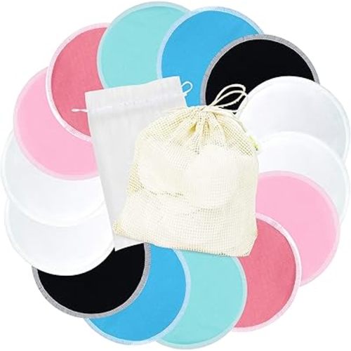 Nursing Breast Pads (14 Pack) + Laundry Bag & Travel Storage Bag, 4.7 inch Option - Washable & Reusable Breastfeeding Nursing Pads (Gentle, Large, Daytime Use)