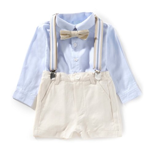 Edgehill Collection Baby Boys Long Sleeve Woven Shirt & Suspender Shorts Set