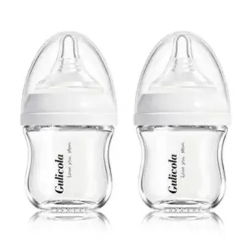 Gulicola Wide Neck Glass Baby Bottles for Breastfed Babies, Newborn Anti-Colic Bottle Set , 0 Months+, 3oz&5oz&8oz, 2 Pack - White&Pink - TikTok Shop