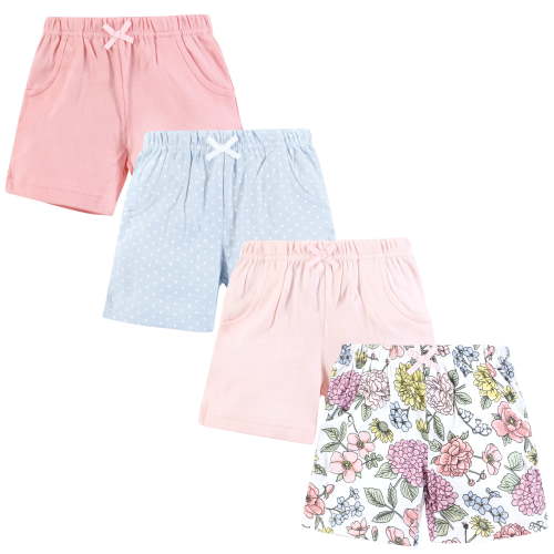 Hudson Baby Infant Girls Shorts Bottoms 4-Pack, Vintage Blossom, 9-12 Months