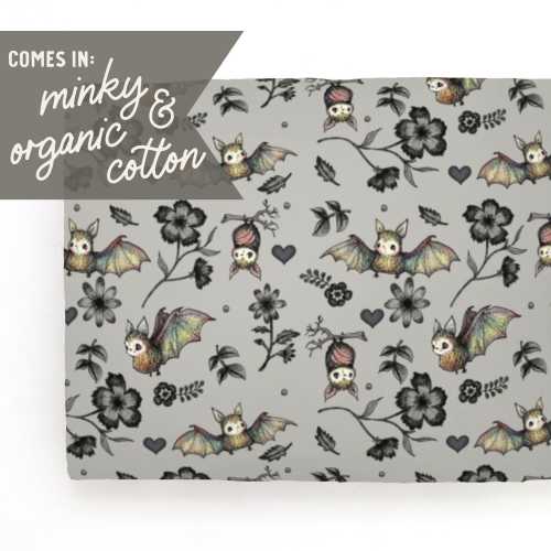 Changing Pad Cover: Cute Little Gray Bats. Black Floral. Flowers. Baby Girl Nursery. Little Girls Room. Goth Baby. Creepy. Gothic. Halloween