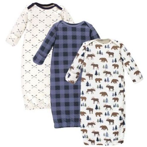 Hudson Baby Infant Boys Quilted Cotton Long-Sleeve Gowns 3pk, Moose Bear, 0-6 Months