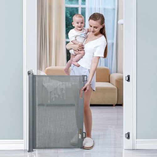 BabyBond Retractable Baby Gate for Stair and Doorway,33" Tall, 55" Wide,Gray