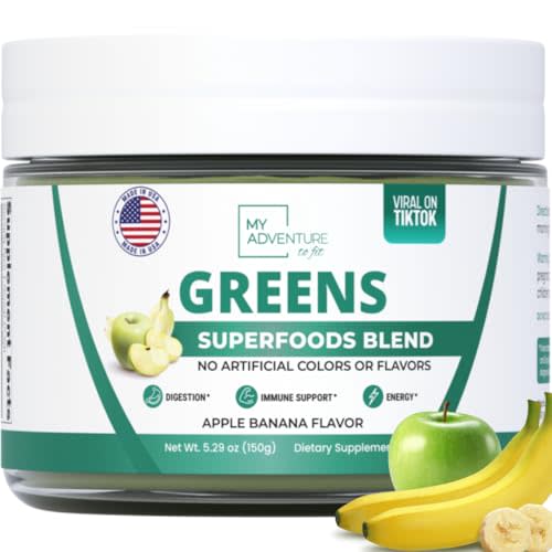 Green Superfood Powder for Digestion & Gut Health - Keto Friendly Superfood Greens Blend Powder for Immune Support - Powdered Greens Supplement for Immune Boost - Apple Banana Flavor