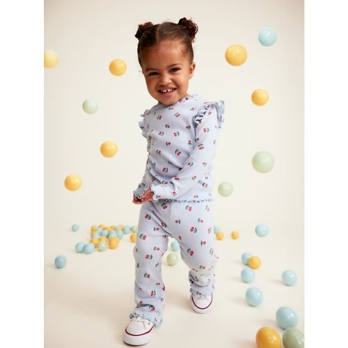 Printed Cozy Rib-Knit Ruffled Top and Pants Set for Baby