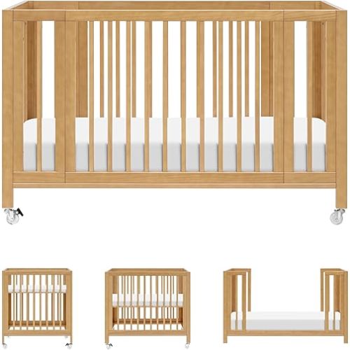 babyletto Rolli Convertible All-Stages® Bassinet and Full-Size Crib in Honey, Greenguard Gold Certified, FSC Certified, Portable & Adjustable with Conversion Kits and Pads Included