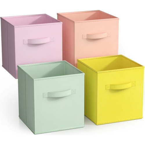 Sorbus Collapsible Cube Fabric Storage Bins (10.5" x 10.5"), 4 Pack, Kids, Nursery Pastel Colors