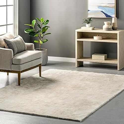 nuLOOM 4' x 6' Cozy Plush SuperiorWash Area Rug, Machine Washable, Non-Slip, Soft Fluffy Shag Carpet for Living Room Bedroom Kids Room Nursery Home Decor, Loni Cream