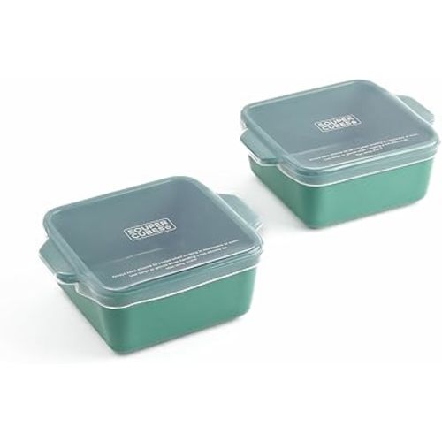 Souper Cubes Stoneware 2.0-5" x 5" Baking Dishes for Oven, Made in USA, Premium Mini Ceramic Baking Dishes with Silicone Covers for Individual Portions, Set of 2 - Kale