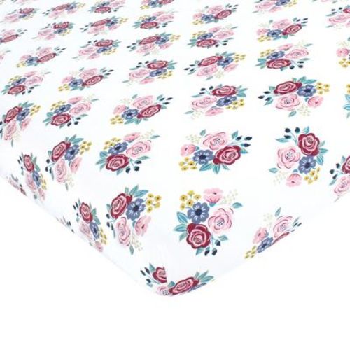 Hudson Baby Infant Girls Cotton Fitted Crib Sheet, Blush Navy Floral, One Size