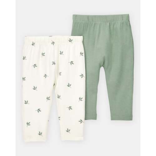 Baby Girl 2-Pack PurelySoft Pull-On Pants - Green/White | Carter's
