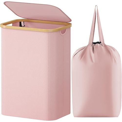 Lifewit 80L Large Laundry Basket with Lid, Removable Bags, Pink