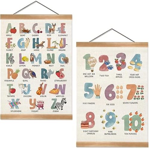 ZTGDA Cute Alphabet Numbers Poster Set of 2, Alphabet Numbers Wall Art, ABC Banner Poster, Wall Hanging Decor for Toddler Room Playroom Nursery Wall Classroom Decor 12x16In(ABC+123)