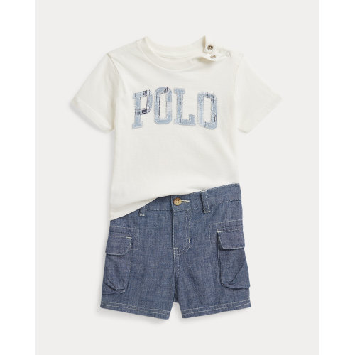 Logo Cotton Tee & Chambray Cargo Short