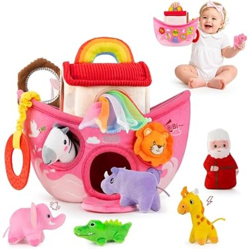 Baby Girl Toys 6-12 Months-Pink Noah's Ark Toy with Stuffed Animals