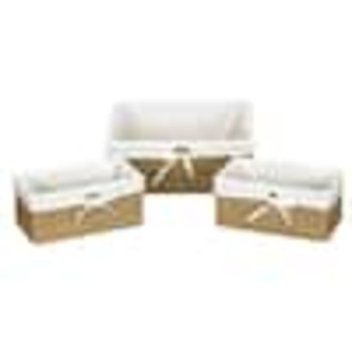 HOUSEHOLD ESSENTIALS Paper Rope Lined Utility Basket in Natural Seagrass with Washable Cotton Liner (Set of 3) ML-5611