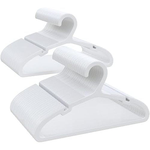 Plastic Baby Hangers, Pack of 100, Ultra Slim Closet Hangers, Non-Slip, Space-Saving, Sturdy, 11" W x 6.1" H (for Children Aged 0-6 Years), White, UAPY06100W