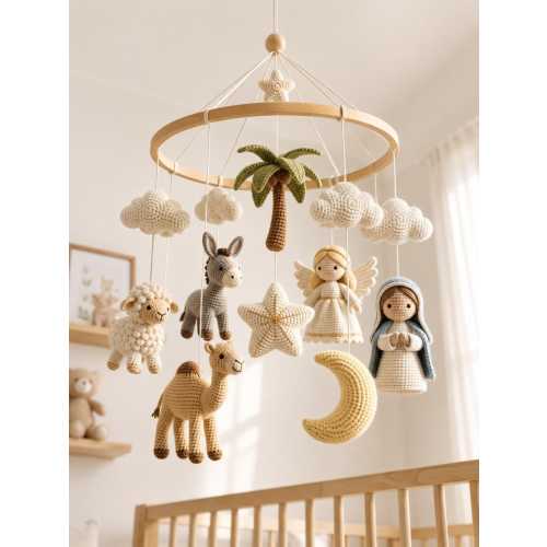 Crochet Nativity Baby Mobile, Christian Nursery Mobile, Holy Family Crib Mobile, Faith Based Baby Mobile, Religious Nursery Decor