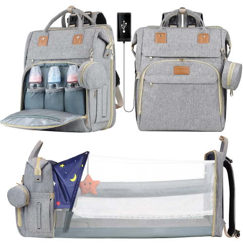 Baby Diaper Bag Backpack,Baby Shower Gifts, Multifunctional Travel Diaper Bag, Gifts for Mom with Portable Diaper Pad,Gray
