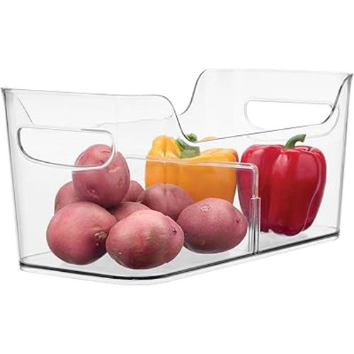 iDesign Divided Fridge Organizer Bin with Handles - Refrigerator or Freezer Bin - Clear