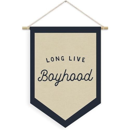 Boys Room Decor, Long Live Boyhood Linen Canvas Banner, Boy Nursery Wall Hanging Pennant Flag Banner for Boys Kids Toddler Room Bedroom Playroom Decor, 15x11in - Navy Blue