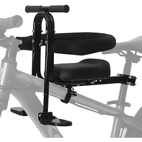 Kids Bike Seat Front Mounted and Handlebar Child Bike Seat Guardrail Detachable Front Mounted Toddler Bicycle Seats Bicycle Seats with Foot Pedals for Children 1~5 Years Compatible with All Adult MTB