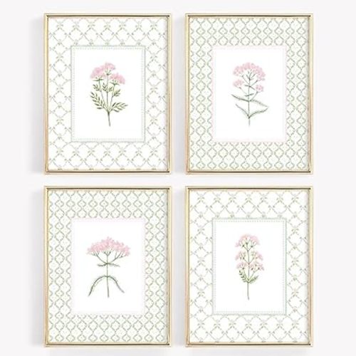 Nursery Girl Floral Wall Art Wildflower Baby Room Canvas Wall Decor Pink Green Flower Prints Poster Watercolor Pastel Botanical Picture Painting Nursery Artwork for Girls Bedroom 8x10x4 Inch Unframed