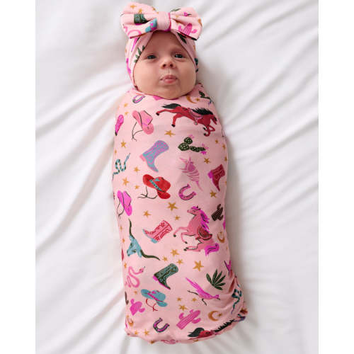 Pink Rancher Roundup Swaddle & Luxe Bow Headband Set | Little Sleepies