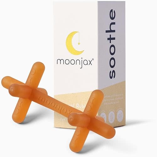 Moonjax Natural Rubber Baby Teething Toys - Baby teether for Infants, Toddlers, Newborns, CPSIA Certified