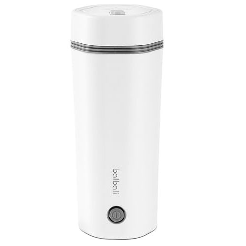 balbali Travel Kettle - 12oz Portable Electric Kettle for Boiling Water - Self Heating Cup/Thermos - Single Size Personal Tea Maker -Hot Water Boiler/Heater/Warmer - White