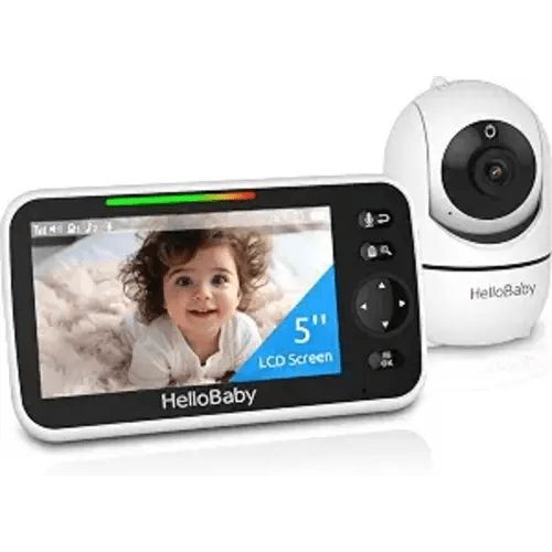HelloBaby No WiFi Baby Monitor 5" Screen 30-Hour Battery Pan-Tilt-Zoom Video Upgrade with Camera and Audio, Night Vision, VOX, 2-Way Talk, 8 Lullabies and 1000ft Range, HB6550