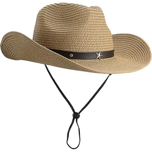 Toddler-Kids Summer-Cowboy-Hats Wide-Brim Sun-Straw-Western-Hat for Boys-Girls 2-7 Yrs