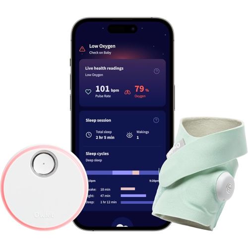 Owlet Dream Sock® - FDA-Cleared Smart Baby Monitor - Track Live Pulse (Heart) Rate, Oxygen in Infants - Receive Notifications - Mint