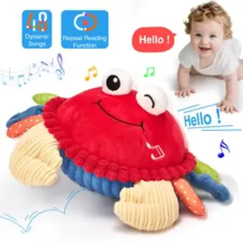 Hahaland Automatic Musical Crab Plush Toy - 48 Songs, Repeat Function, Interactive Audio, Crawling Dancing Walking Bouncing - Sensory Baby Items for Tummy Time, Improves Language Skills, Christmas Gift for 0-3,6-12 Months - TikTok Shop