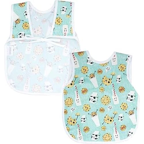 BapronBaby Cookies & Milk Bapron - No Neck Tie Safer Bib for Baby & Toddler - Soft Waterproof Stain Resistant - Machine Washable - Sz Baby/Toddler 6m-3T