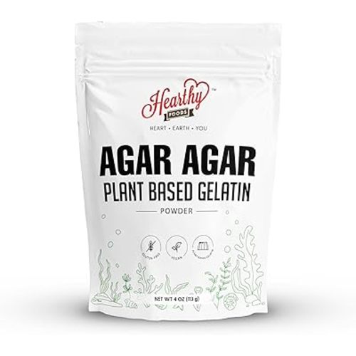 Hearthy Foods Agar Agar Powder (4oz) Vegan Gelatin Substitute, Certified Halal, Kosher, Gluten-free, Non-GMO, 100%, Sugar-free, Kosher, Halal, Desserts, 100% Natural Red Algae