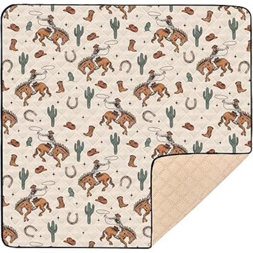 Baby Play Mat Cactus Cowboy Horse Plant 50" X 50" Play Gym Crawling Mat Soft Non-Slip Portable Picnic Floor Mat for Infant, Babies, Toddler, Kids