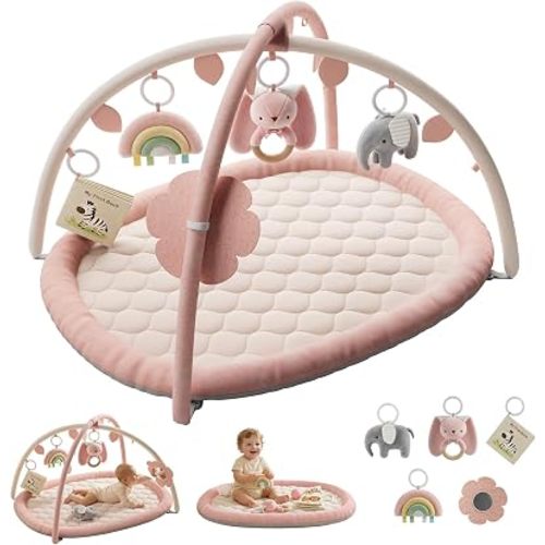 Baby Play Gym, Baby Play Mat with 5 Detachable Toys, Pink