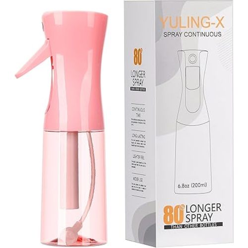 hair spray bottle, ultra-fine spray continuous spray bottle (200ml/6.8oz), used for hair design, vegetation, cleaning and skin care - empty, reusable (Pink transparent)