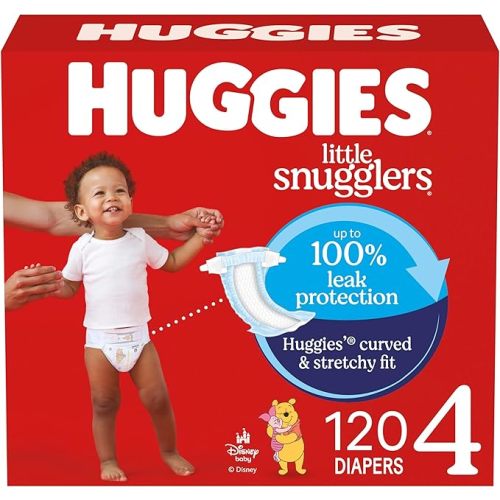 Huggies Size 4 Diapers, Little Snugglers Baby Diapers, Size 4 (22-37 lbs), 120 Count, Packaging May Vary