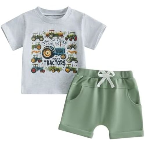 Kupretty Toddler Baby Boy Clothes 12 18 24 Month 2T 3T Summer Outfit Retro Animals Tee Shirts T-Shirt + Shorts Set