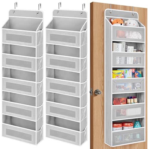 JARLINK 2 Pack Over The Door Organizer, 5 Shelf Door Hanging Organizer with 5 Large Pockets, 44 lbs Weight Capacity Hanging Storage for Bathroom, Bedroom, Nursery, RV, Pantry (Light Grey)