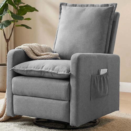 Techmilly Upholstered Glider Recliner Rocking Chair 360° Swivel for Nursery and Living Room, Bedroom,Linen Light Gray