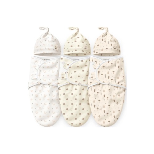 3-Pack Soothe Swaddle Wraps with Knot Hats, Medium